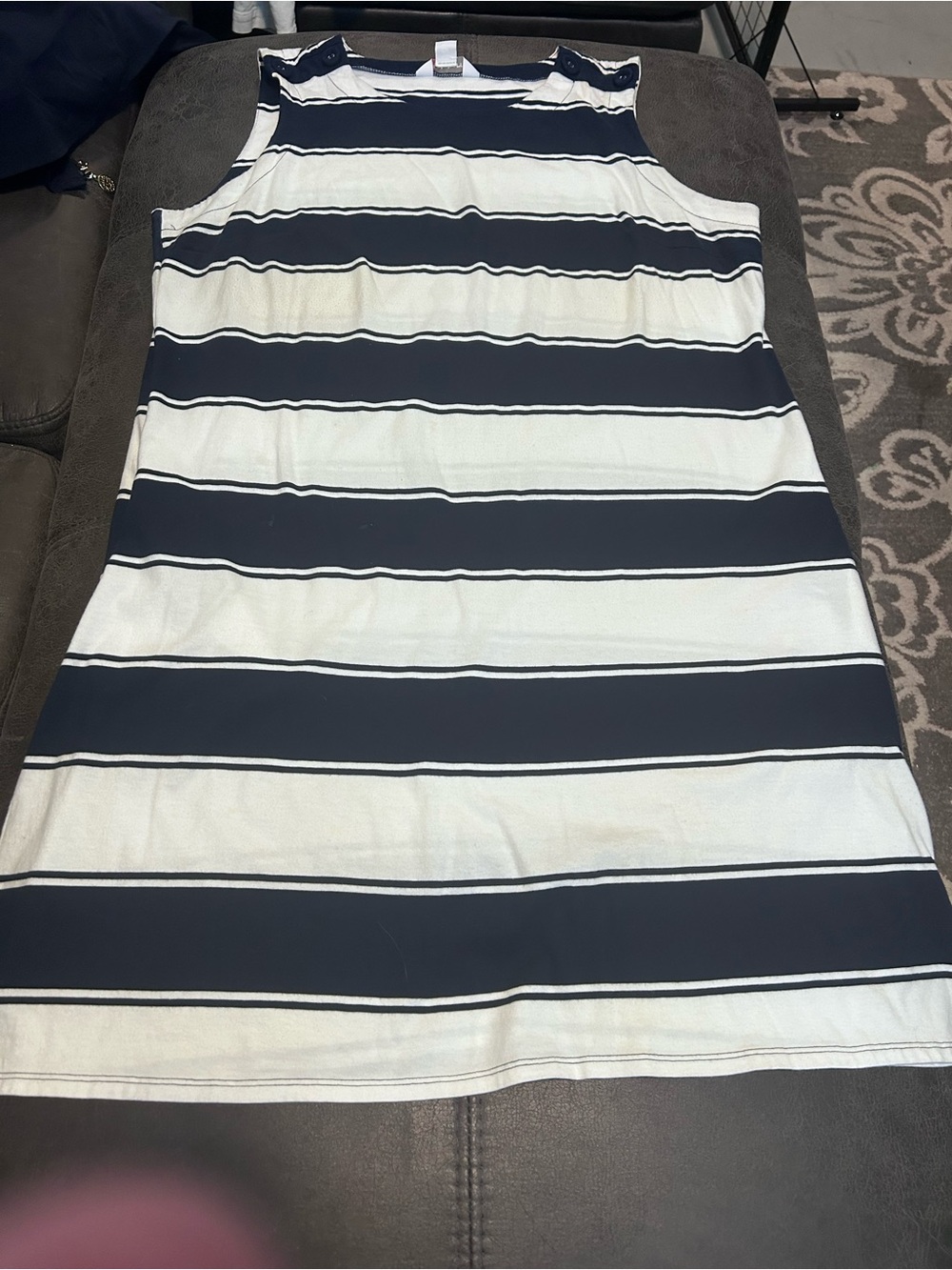 Liz Claiborne summer Sleeveless Navy &White Striped Tank Dress 100% cotton XXL